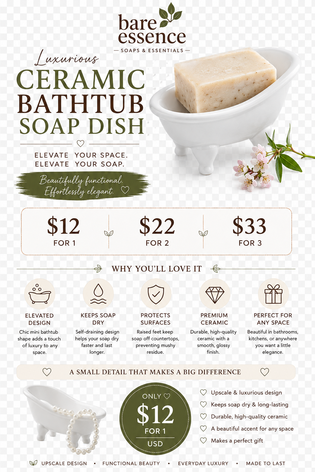 Ceramic Mini Tub Soap Dish